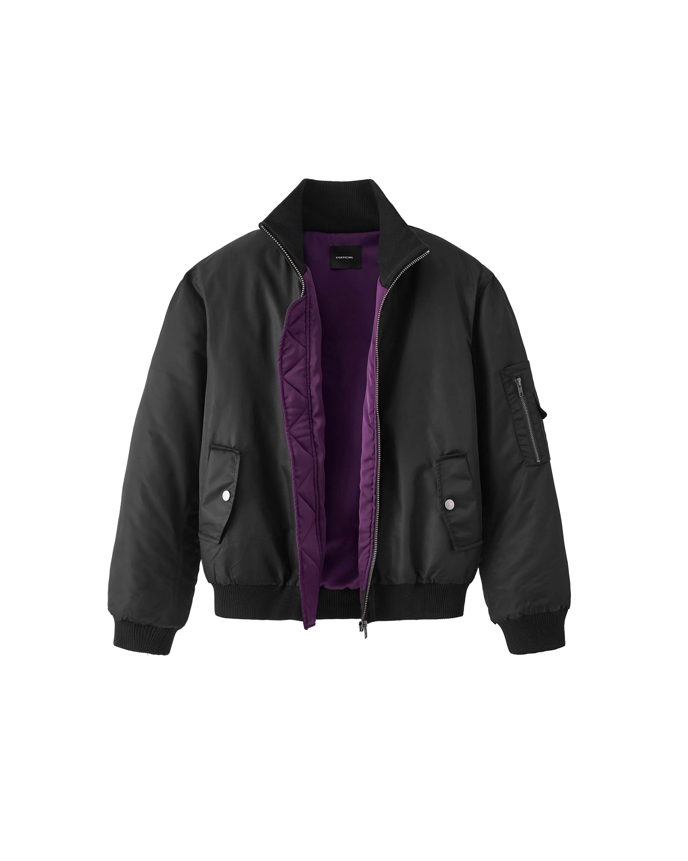 Y OFFICIAL Men's Waterproof Insulated High-Neck Flight Jacket with Purple Lining