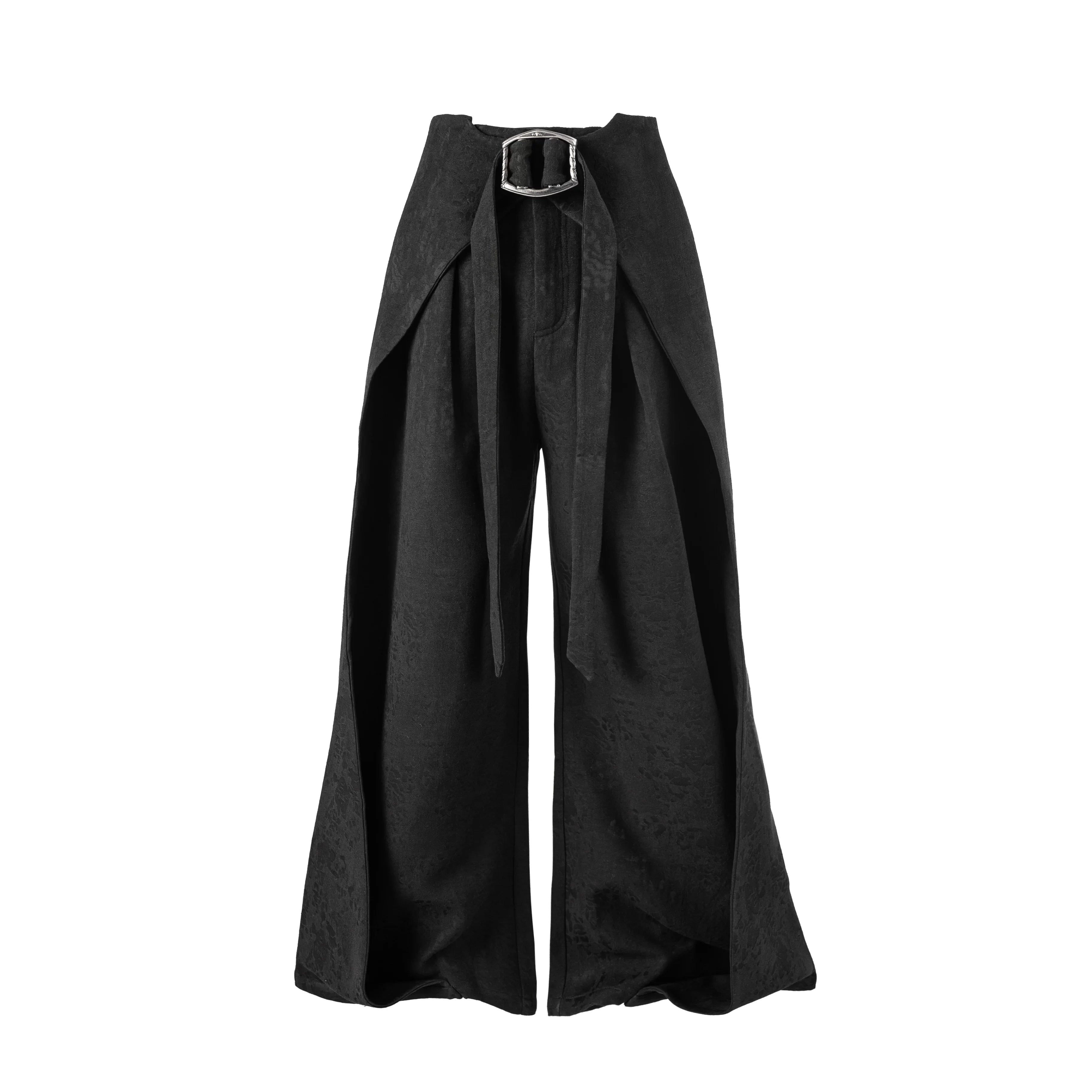 Y OFFICIAL Pleated Jacquard Wide-Leg Pants with Belt