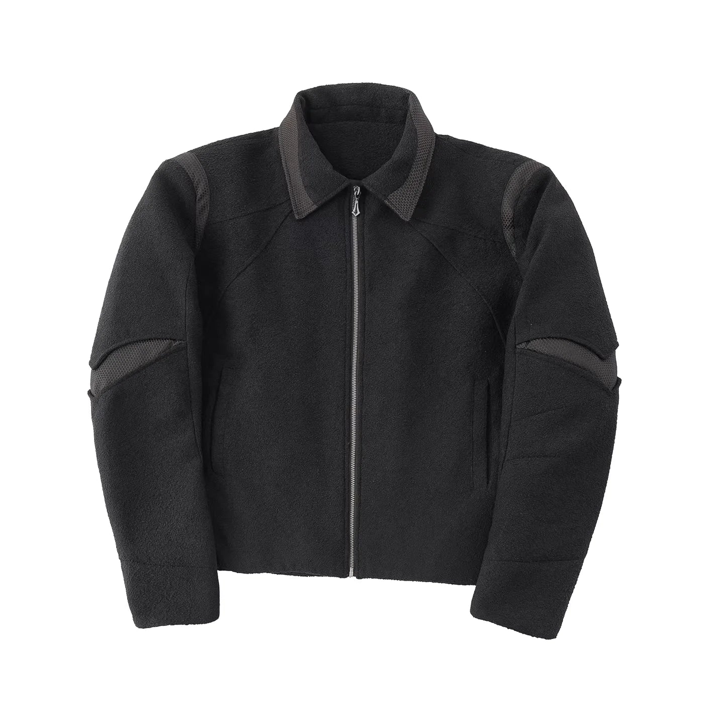 Y OFFICIAL Textured Patchwork Fleece Jacket with Flap Detail