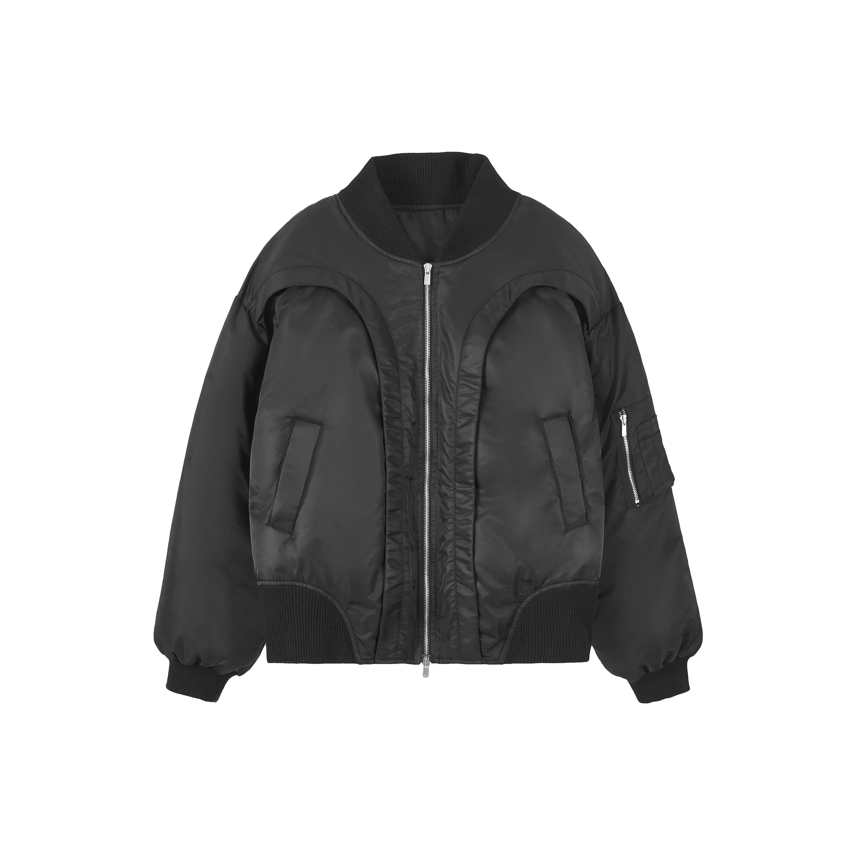 Y OFFICIAL Deconstructed Quilted Bomber Jacket with Curved Seams
