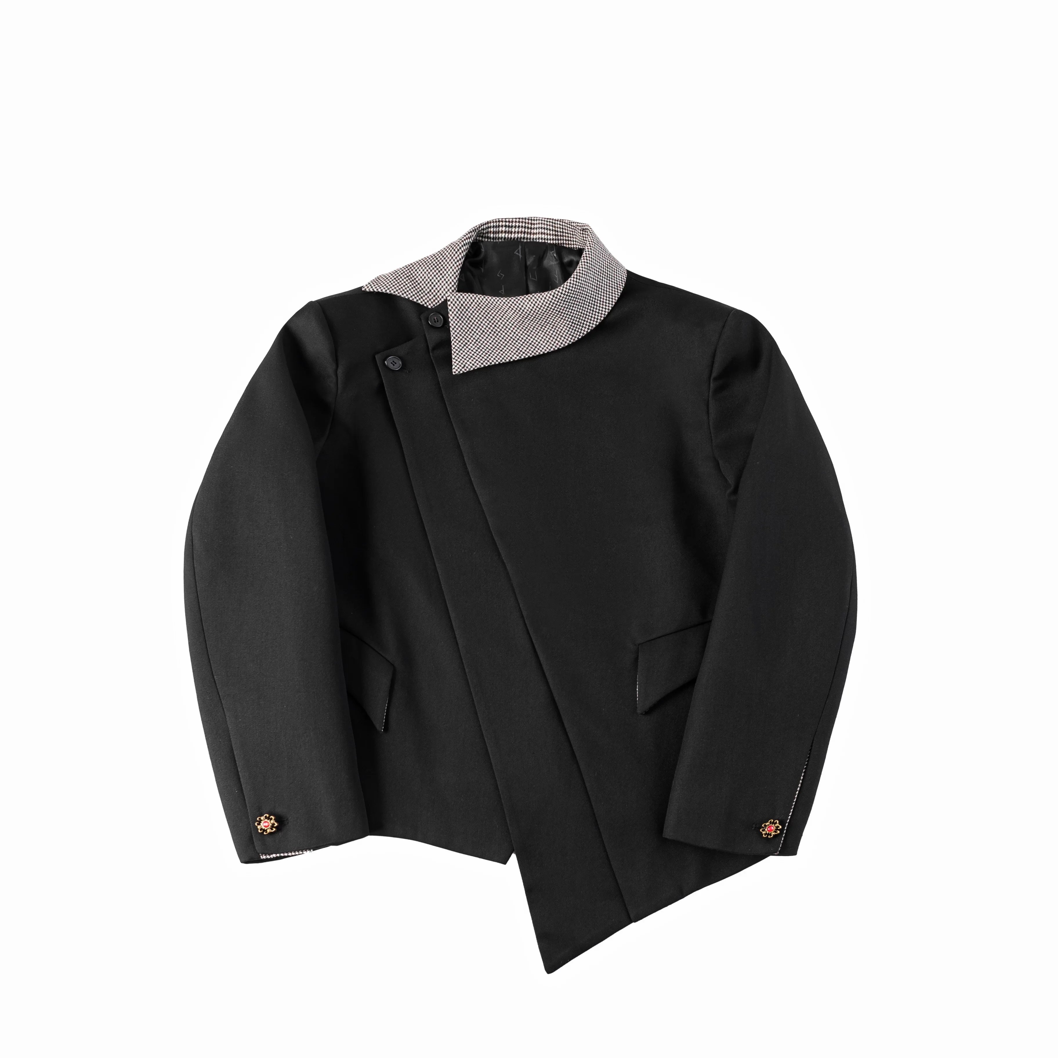 Y OFFICIAL Men's Wool-Blend Houndstooth Deconstructed Blazer