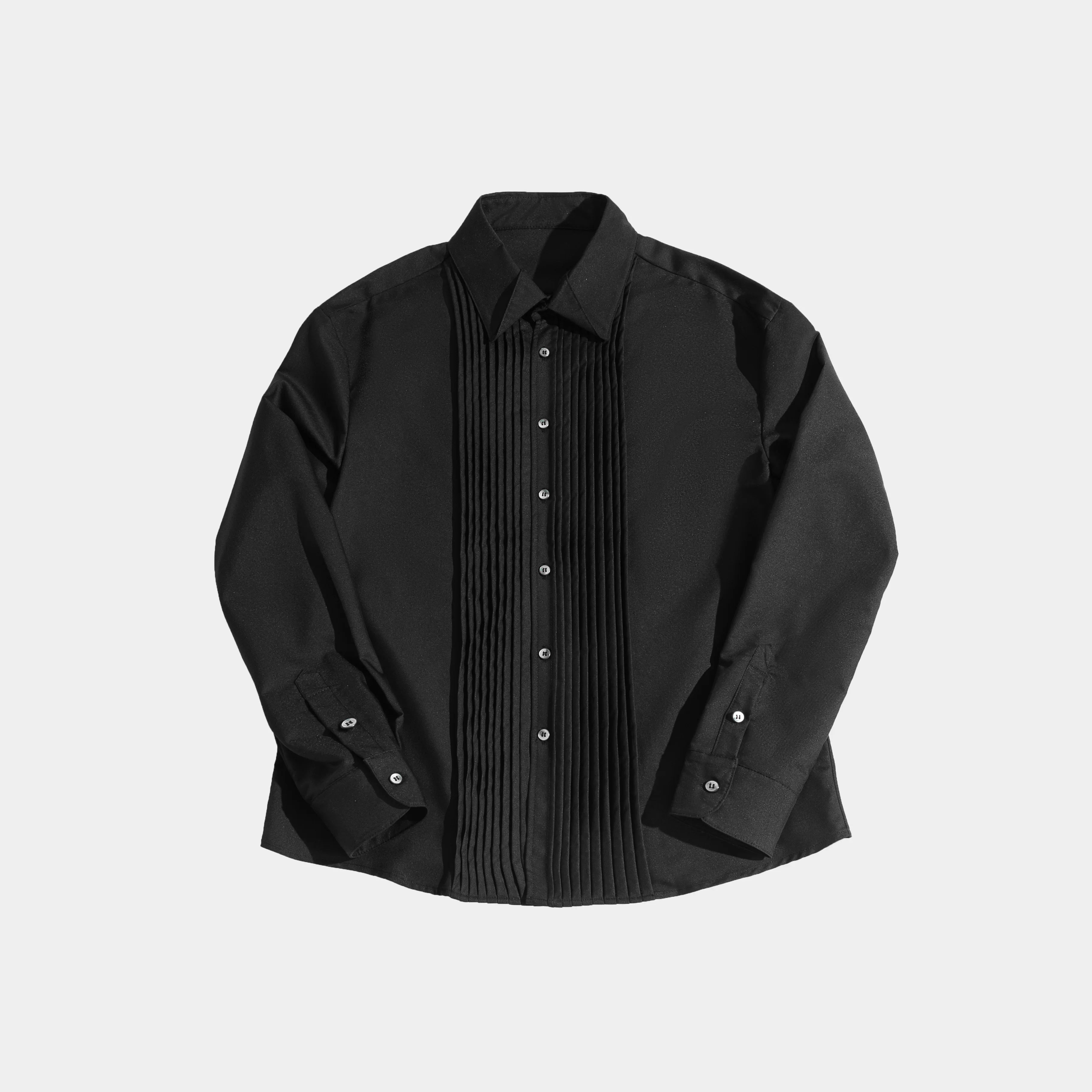 Y OFFICIAL Men's Black Pleated Panel Formal Shirt