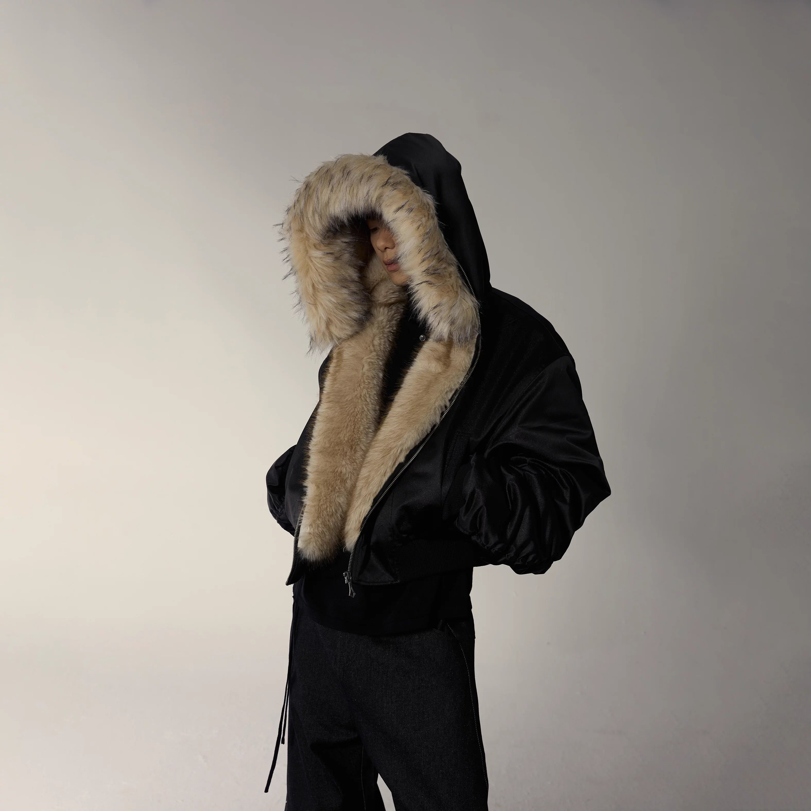 Y OFFICIAL Men's Winter Bomber Jacket with Detachable Fur Hood