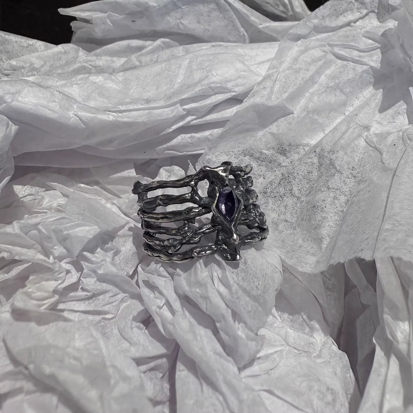 Y OFFICIAL Adjustable Sterling Silver Skeleton Lava Ring