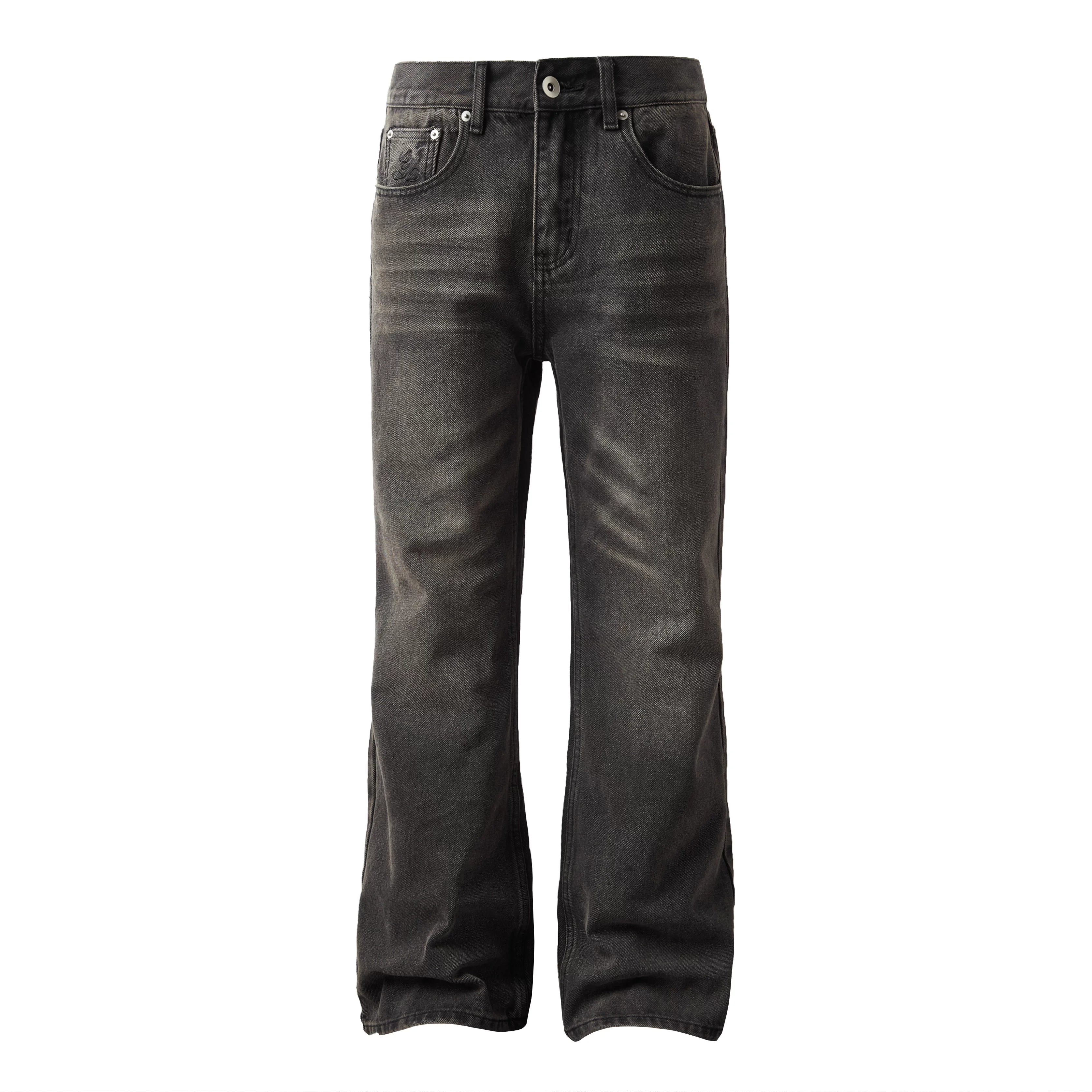 Y OFFICIAL Washed Distressed Slim Flared Two-Tone Denim Jeans