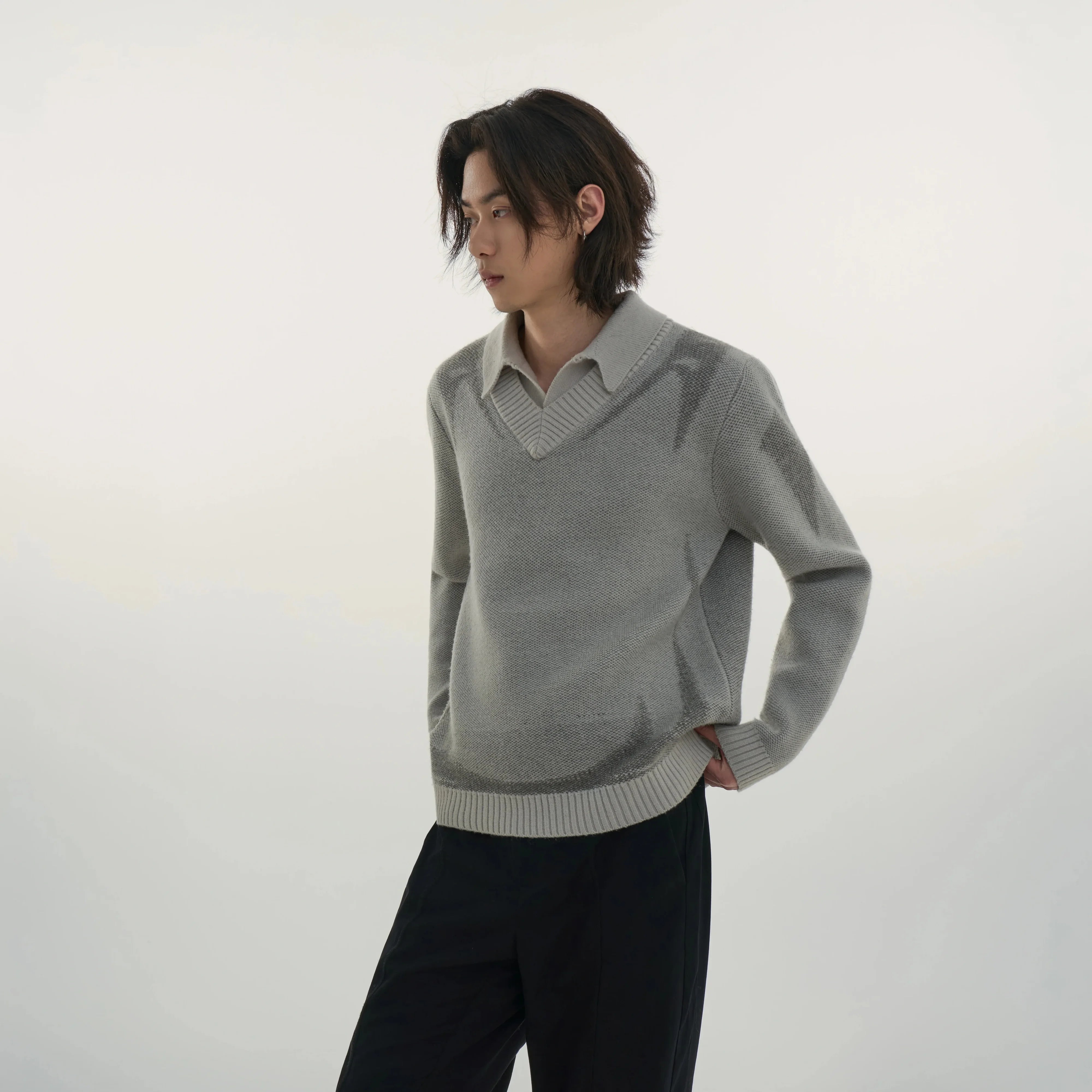 Y OFFICIAL Men's Deep V-Neck Wool Blend Sweater