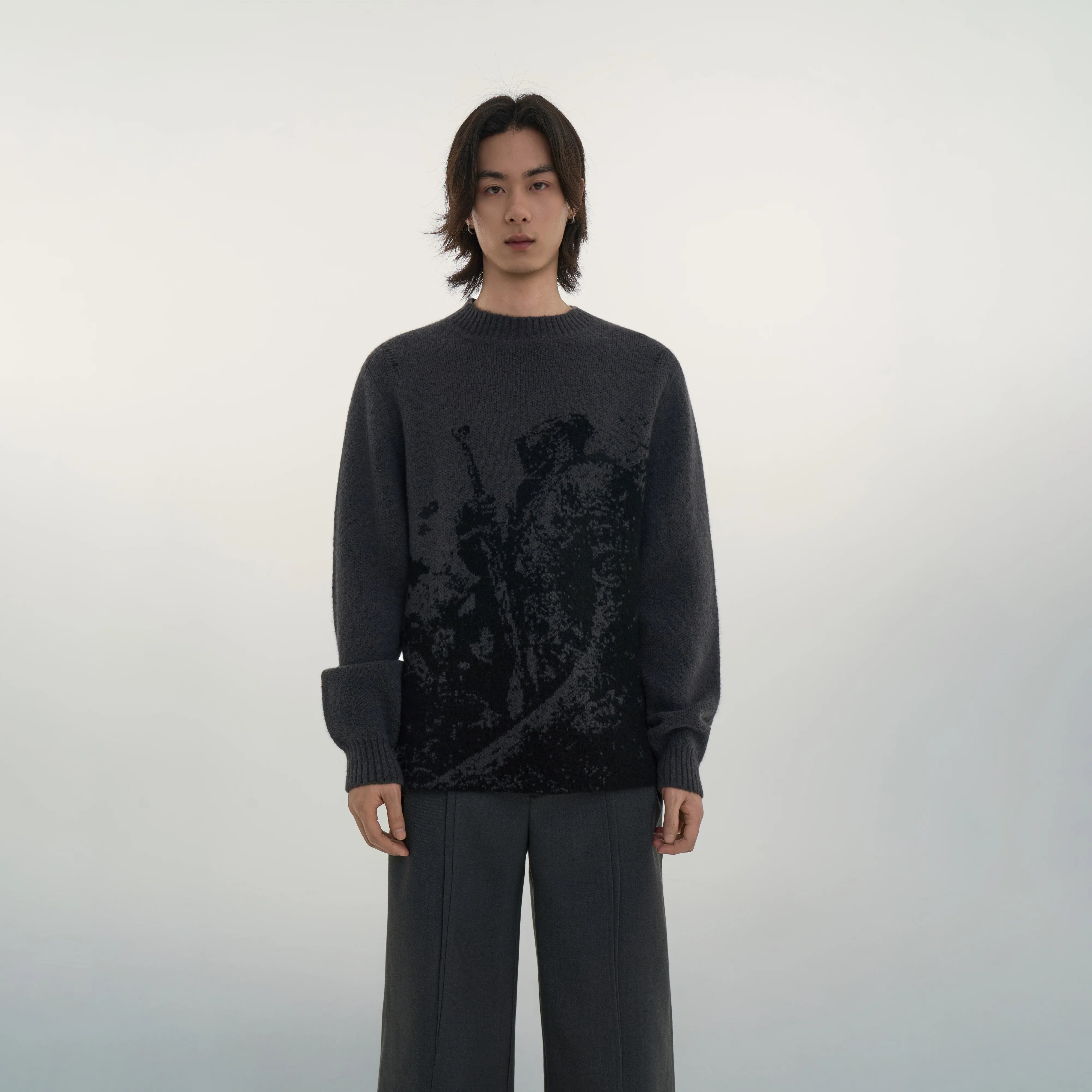 Y OFFICIAL Knight Graphic Wool Blend Crew Neck Sweater