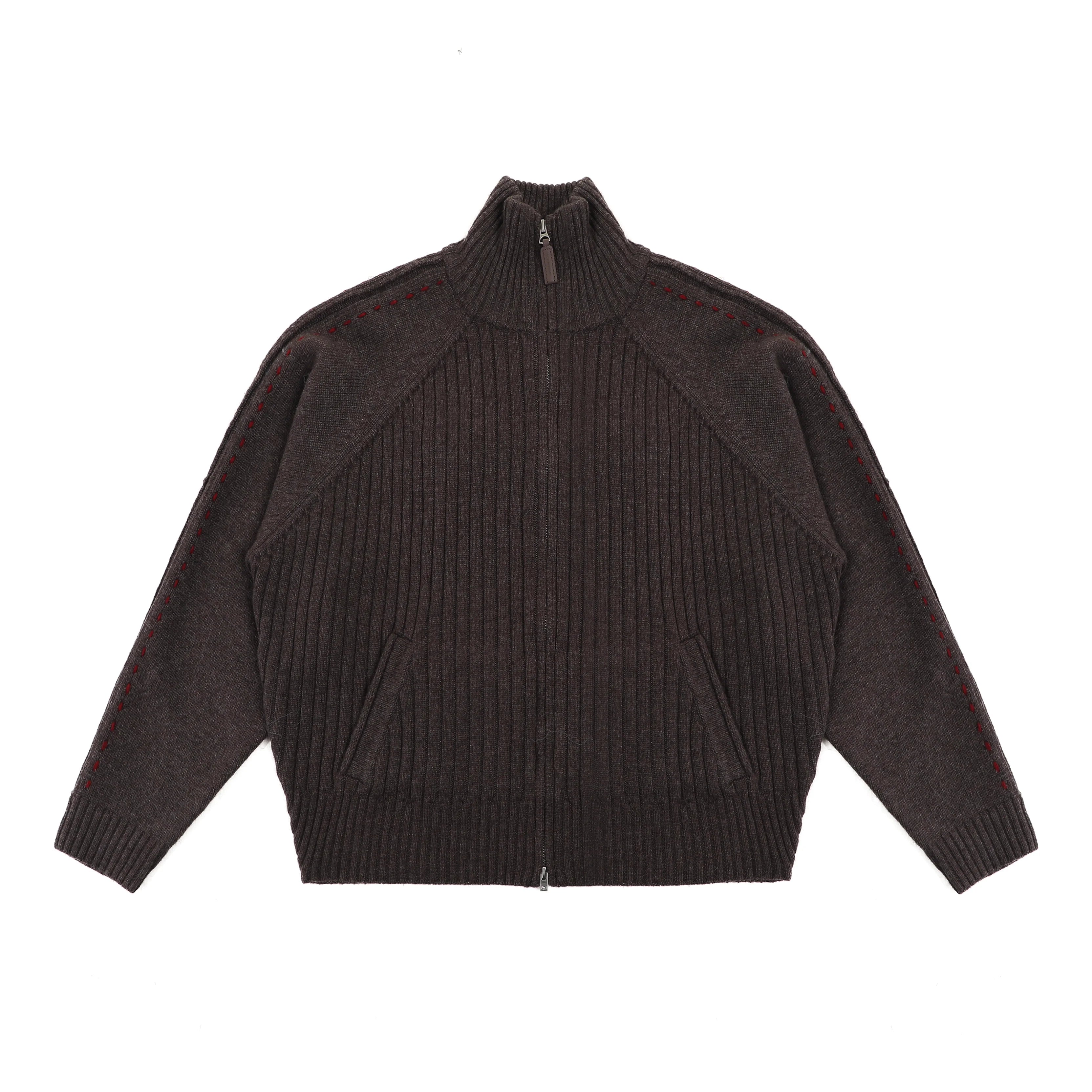 MASONPRINCE Men's Ribbed Knit Zip-Up Cardigan with 90 Patch