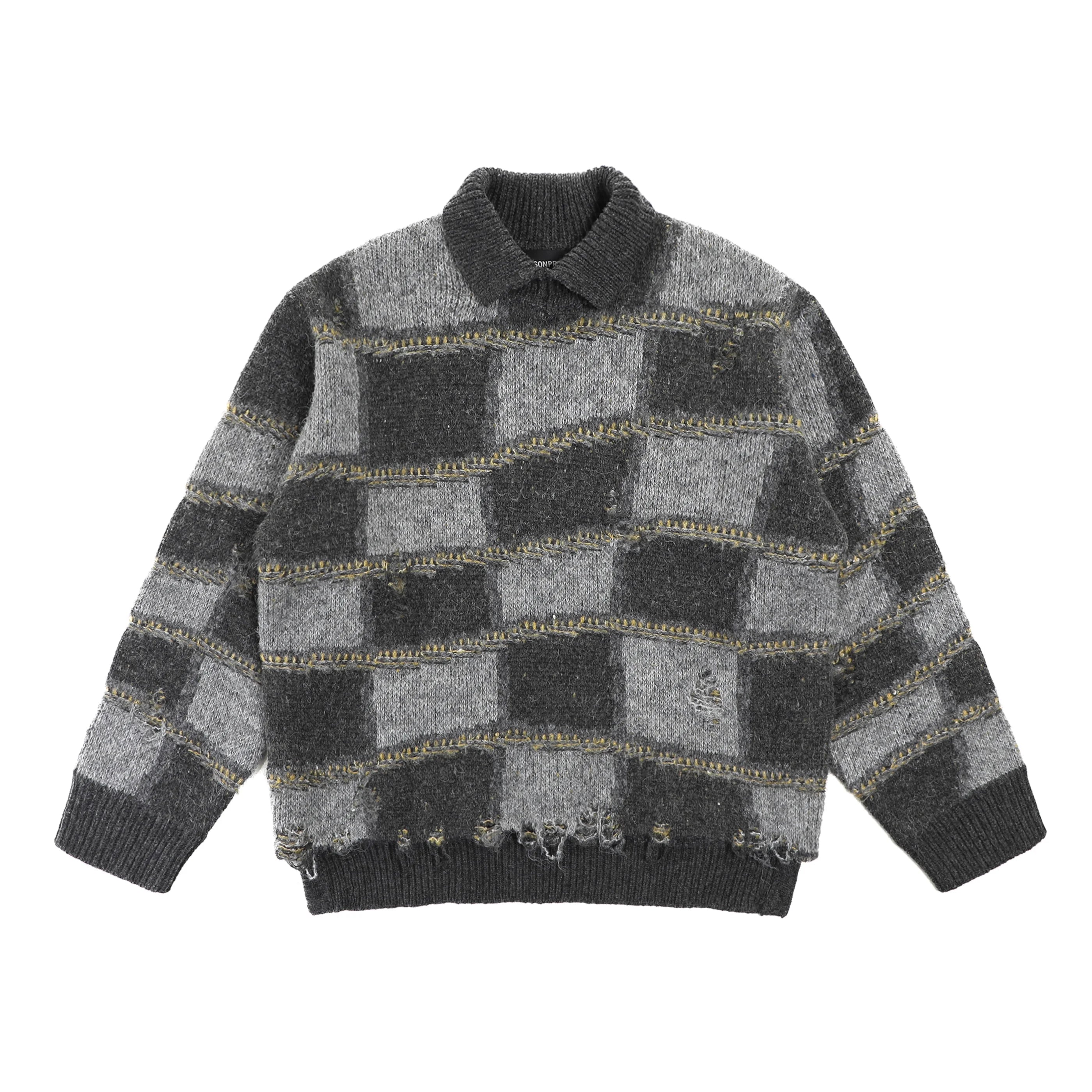 MASONPRINCE Men's Chunky Knit Vintage Check Cardigan