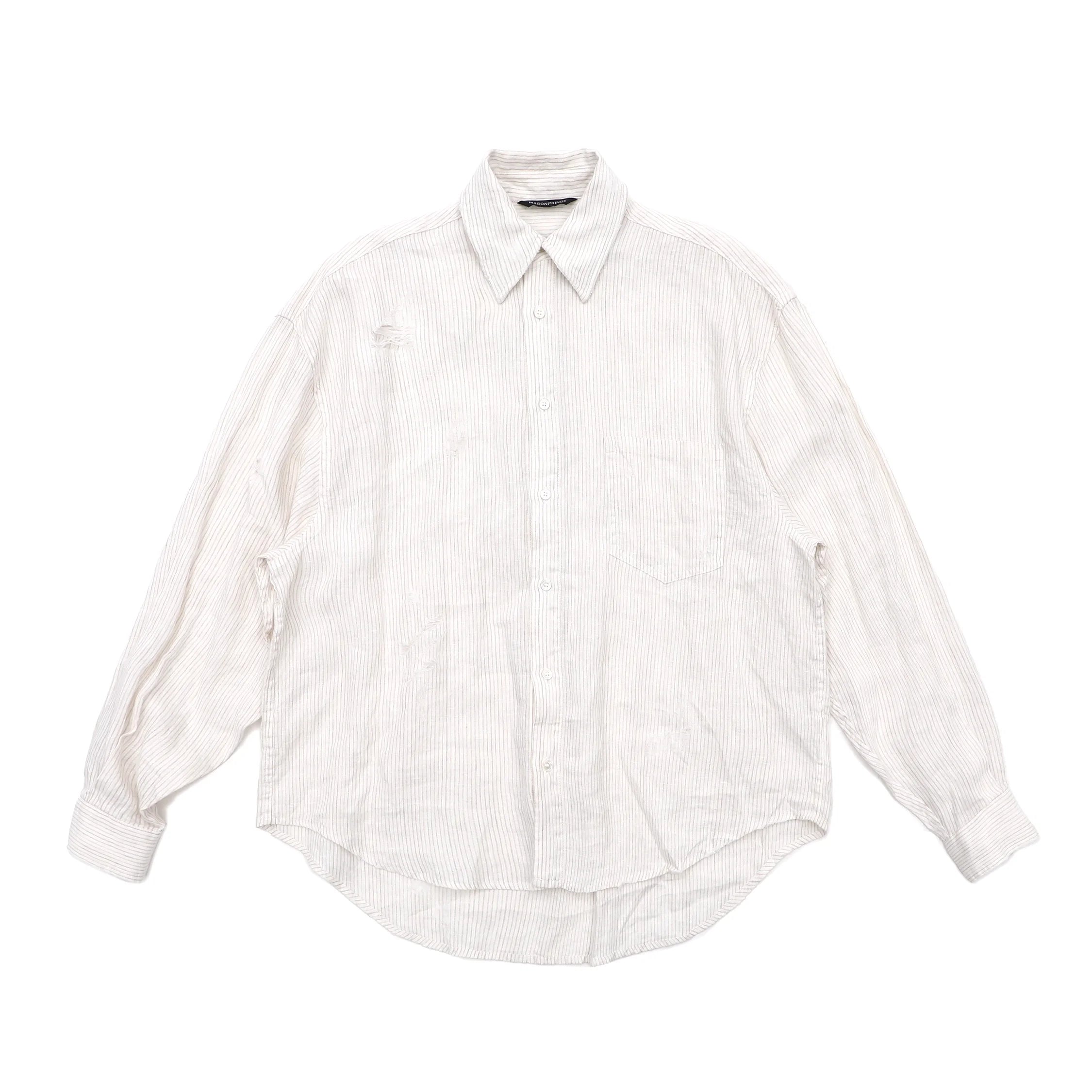 MASONPRINCE Linen Striped Vintage-Washed Distressed Shirt