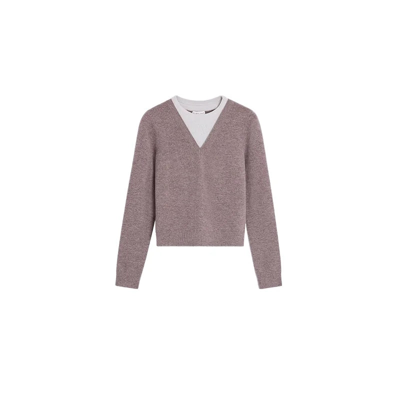 alright then Colorblock V-Neck Faux Two-Piece Slim Fit Knit Sweater