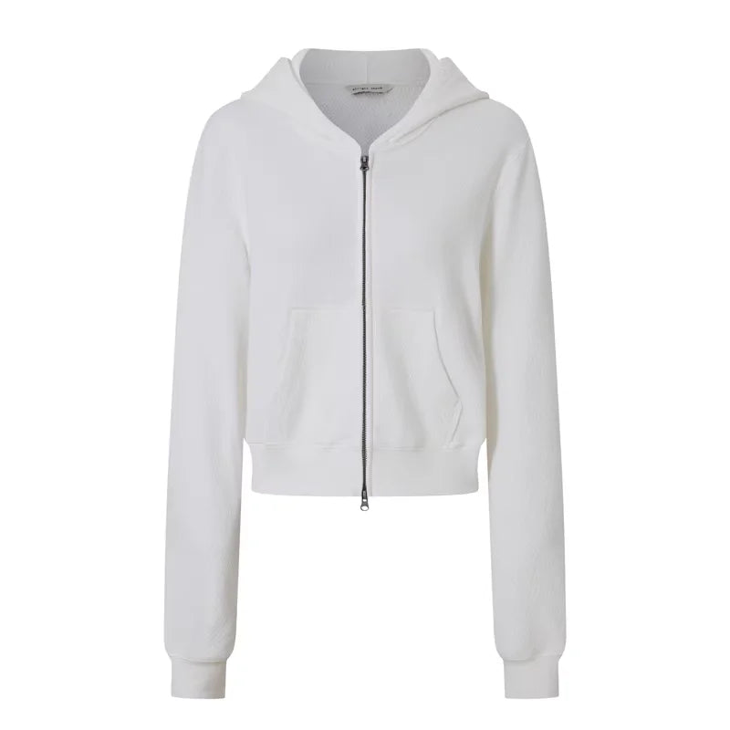 alright then Women's Double Zipper Cropped Hoodie Jacket