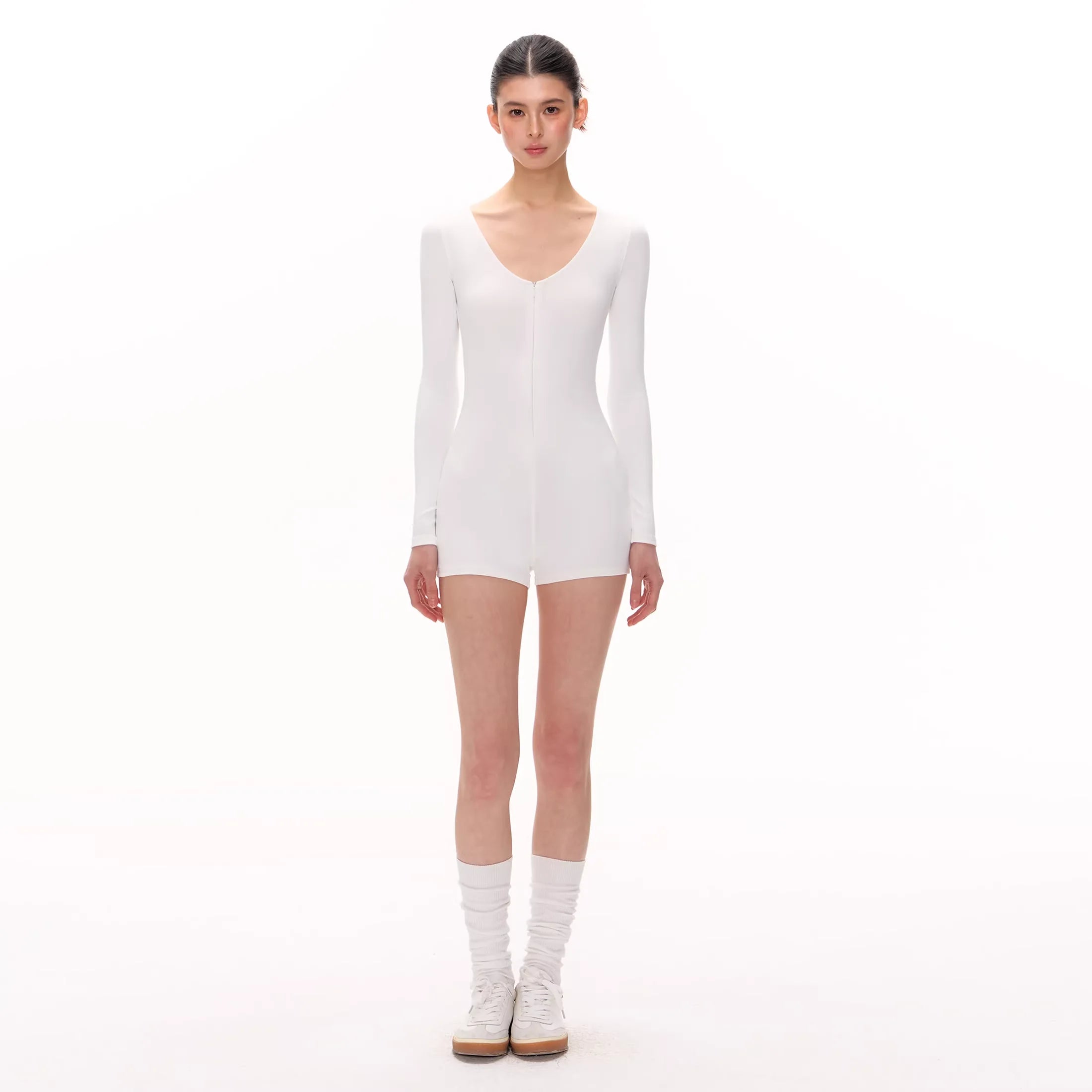 ARISEISM Women's Solid Color Long-Sleeve Zip Romper