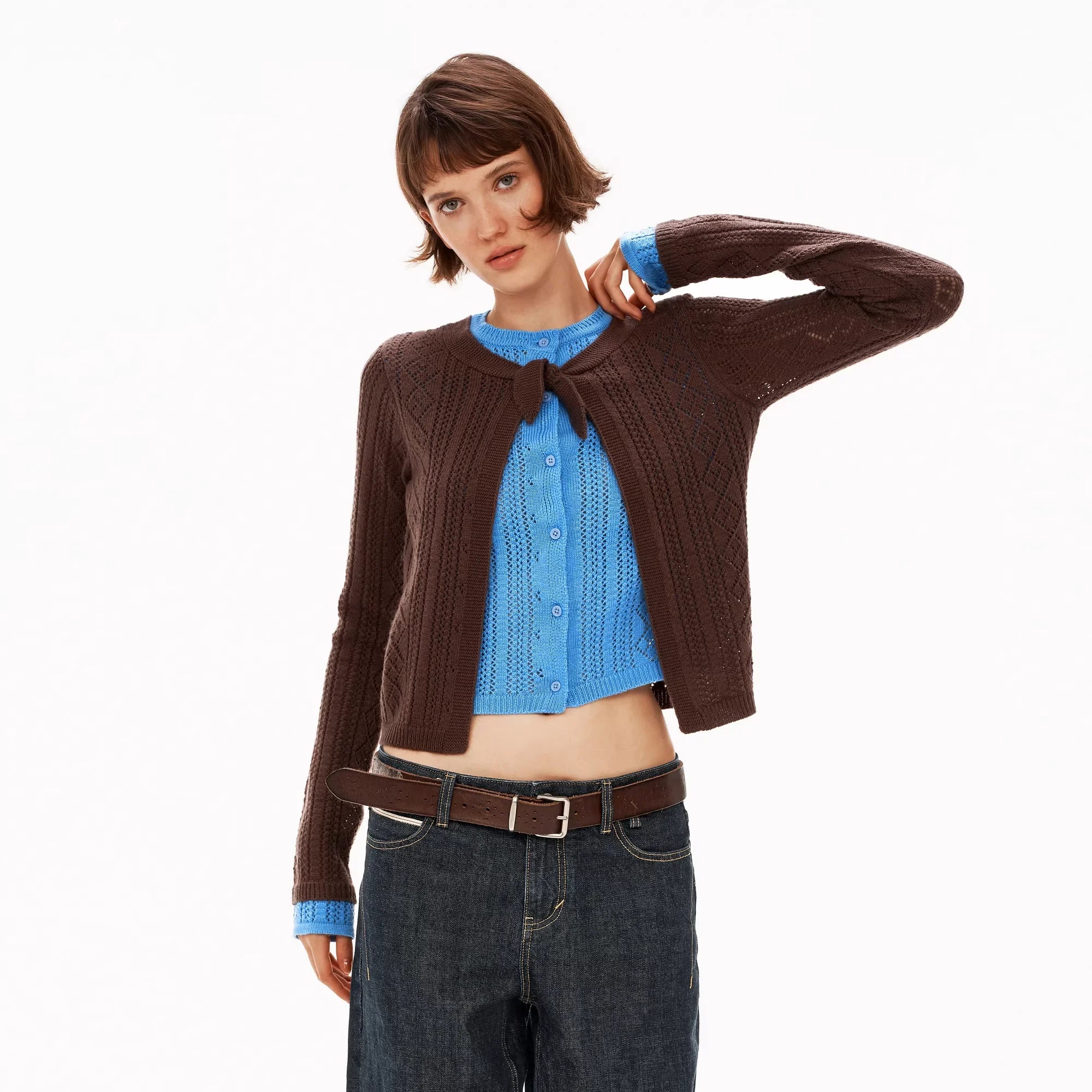 PUKI Wool-Blend Layered Colorblock Knit Cardigan