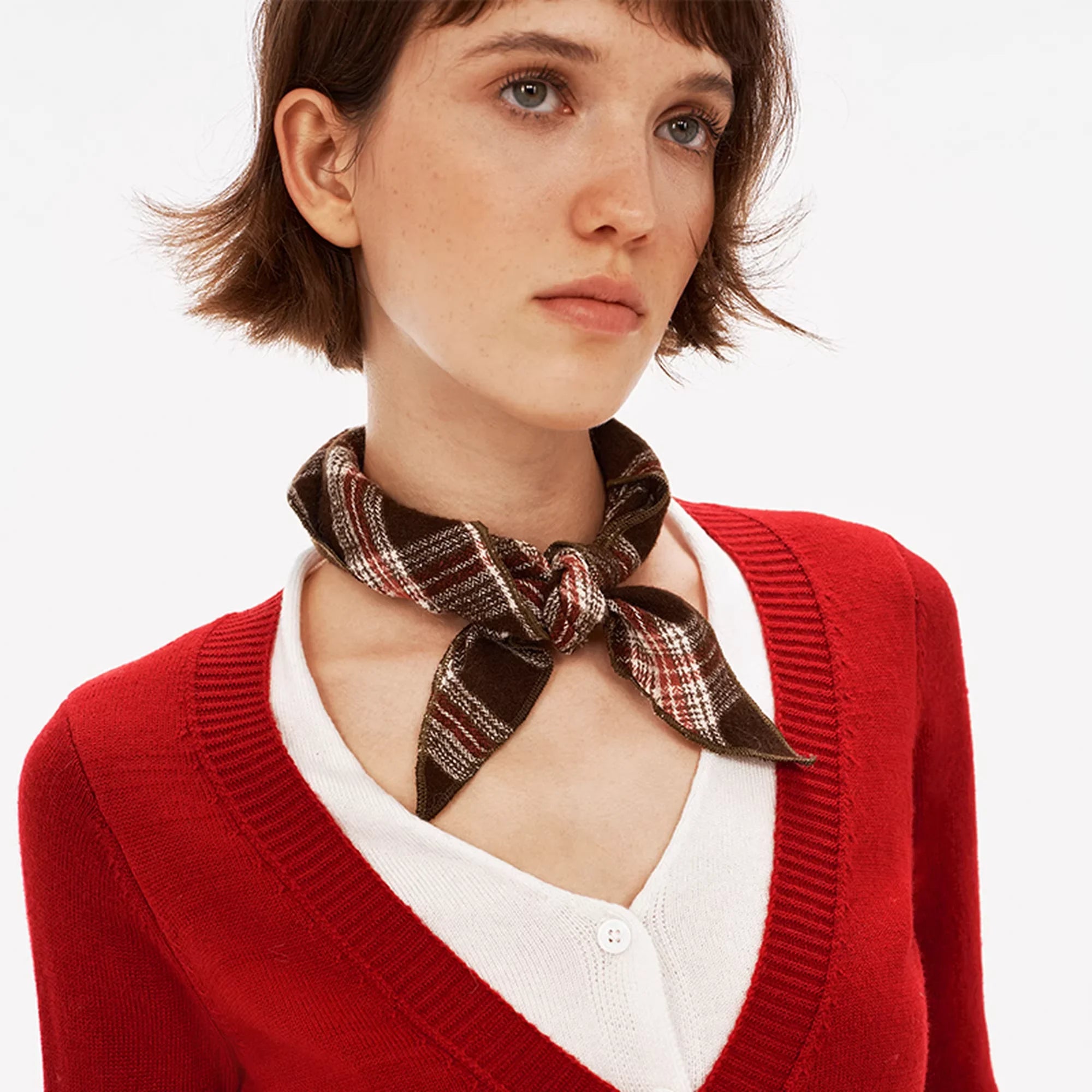 PUKI Merino Wool Plaid Colorblock Neck Scarf