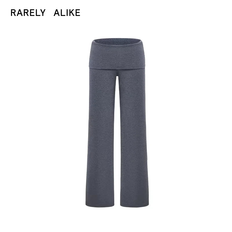 RARELY ALIKE Foldable Waist Knitted Lounge Pants - Brown/Dark Heather Gray