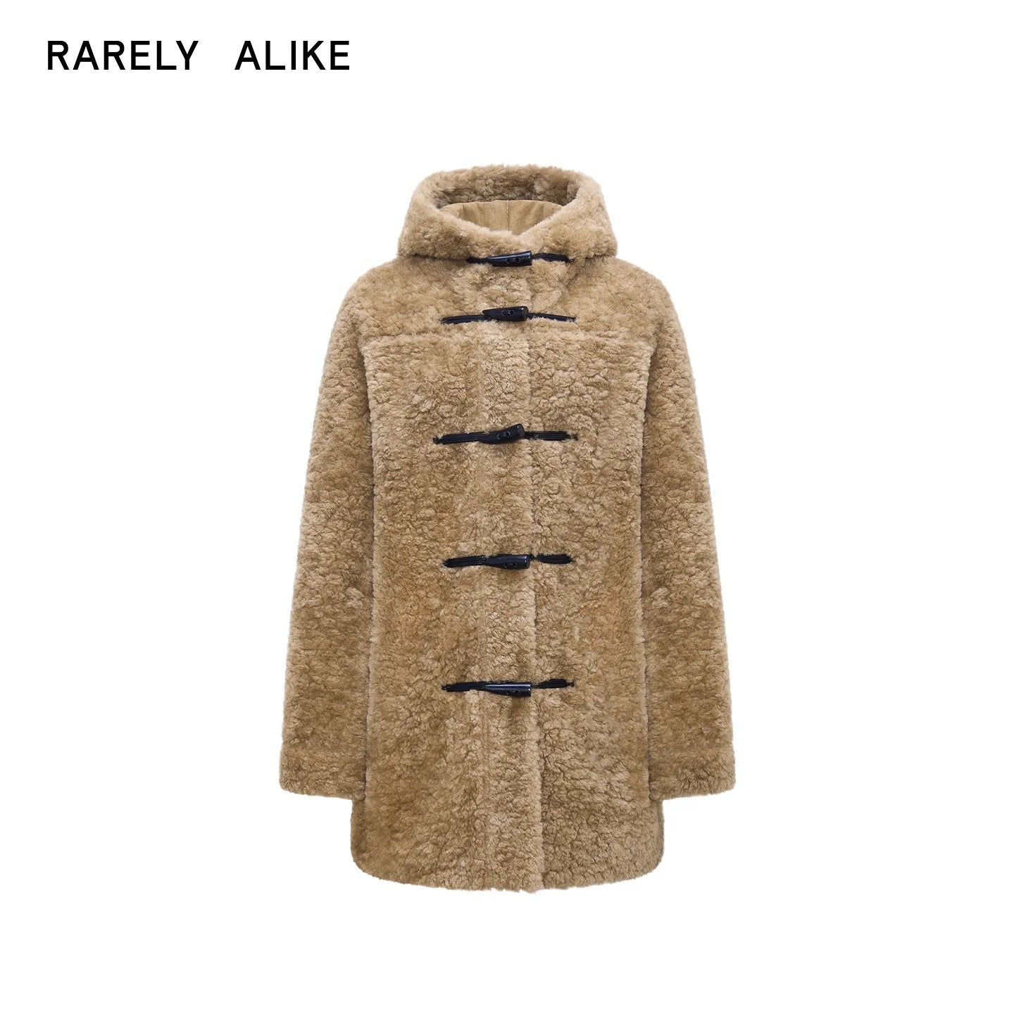 RARELY ALIKE Hooded Toggle Teddy Shearling Coat