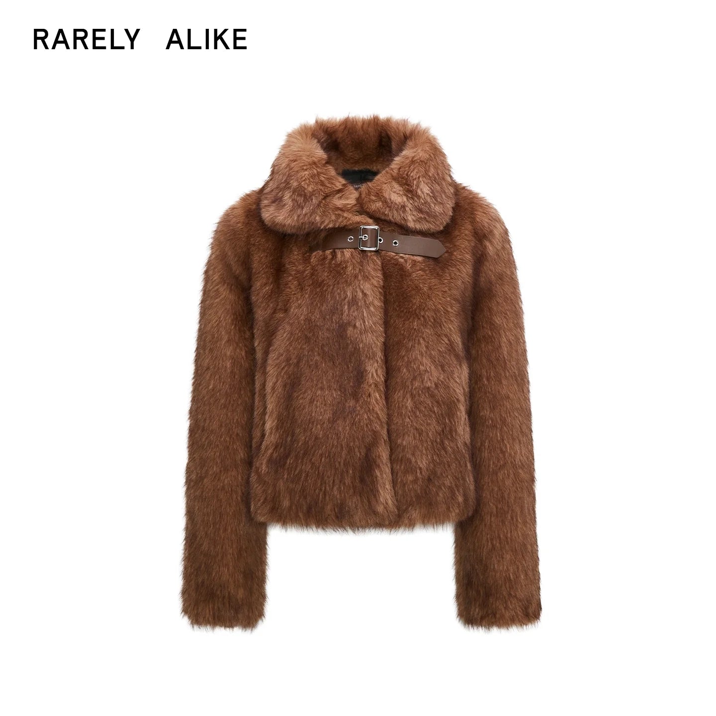 RARELY ALIKE Short Stand Collar Faux Fur Jacket - Khaki