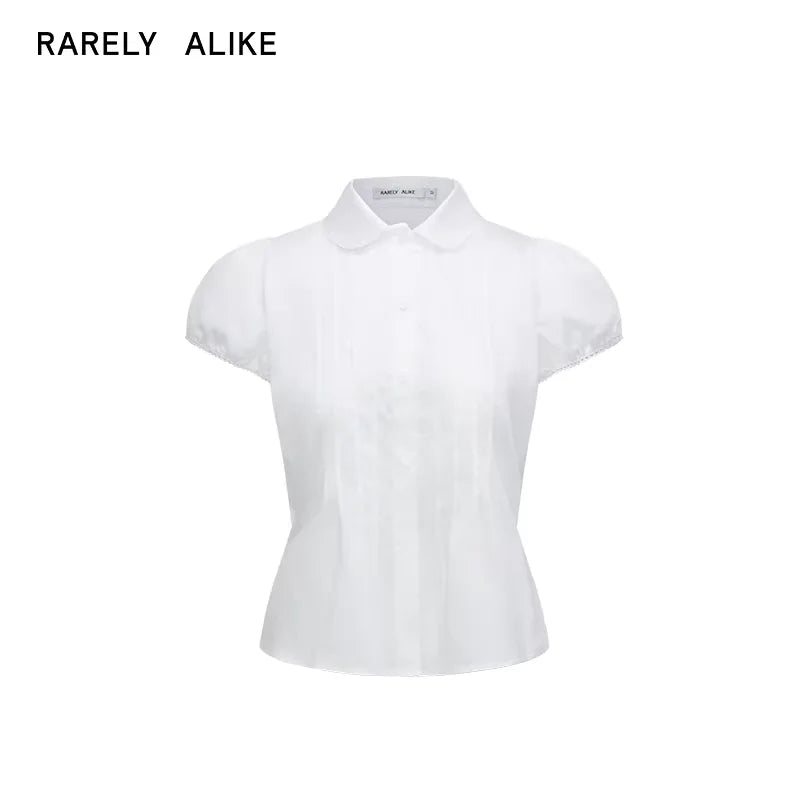 RARELY ALIKE Peter Pan Collar Short Sleeve Blouse with Waist Tie