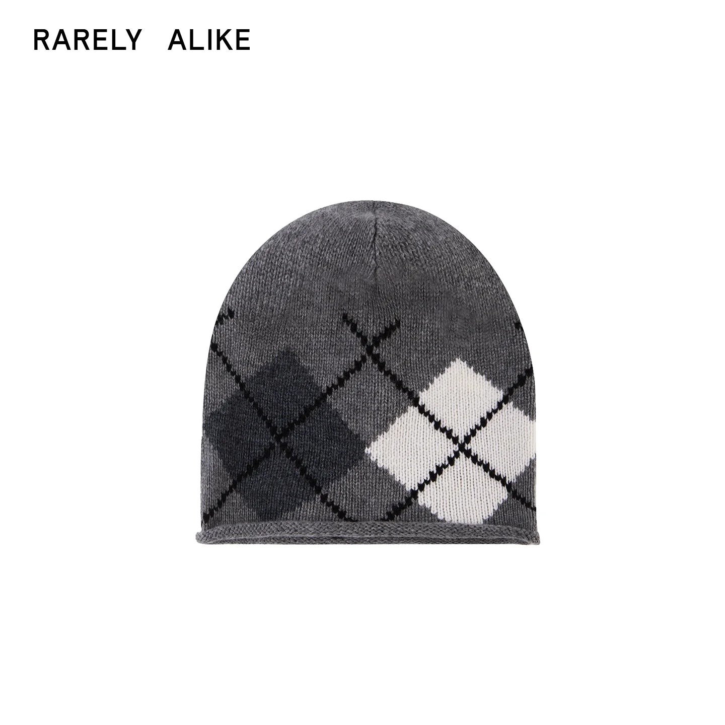 RARELY ALIKE Diamond Pattern Wool Beanie - Brown, Grey, Red