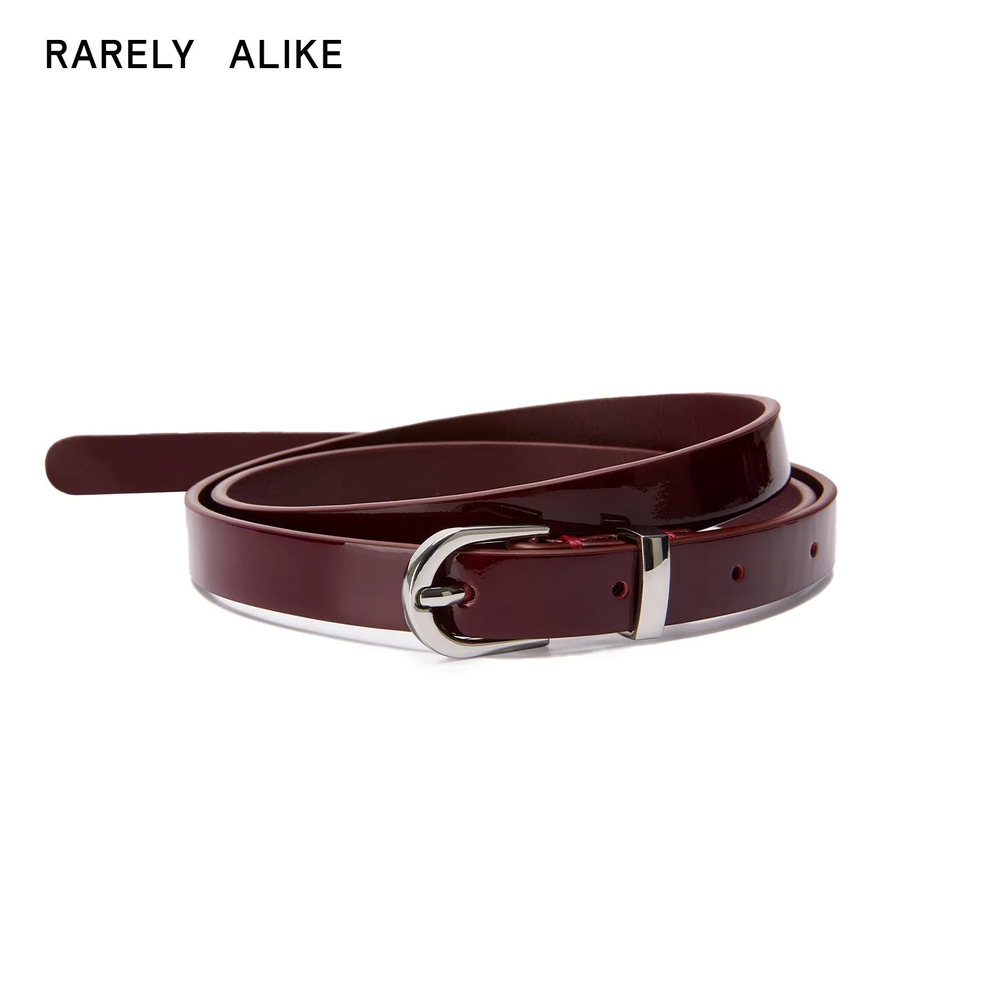 RARELY ALIKE Glossy Cowhide Belt - Black, Pink, Wine Red