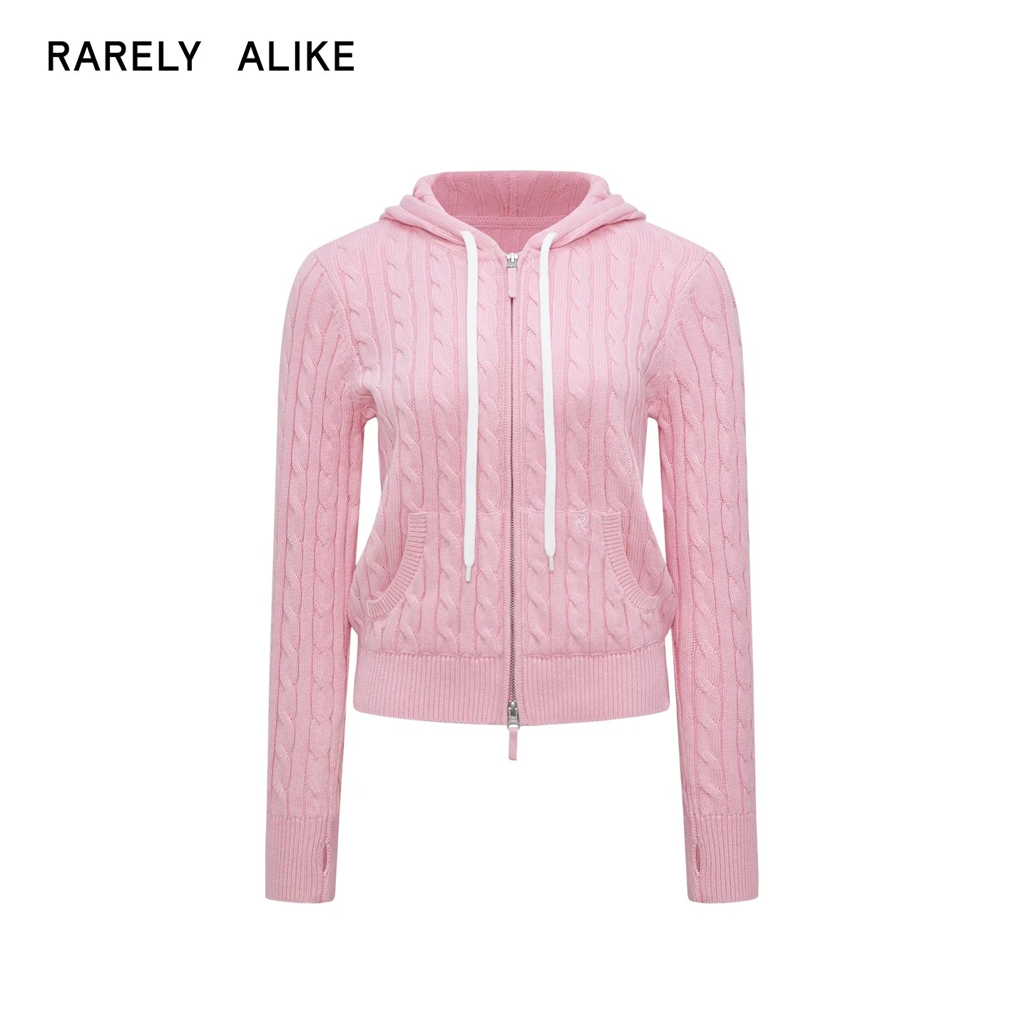 RARELY ALIKE Hooded Cable Knit Zip-Up Cardigan