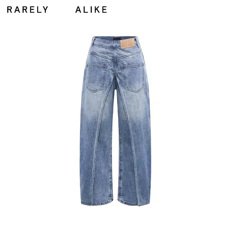 RARELY ALIKE Reversible Deconstructed Wide-Leg Denim Pants