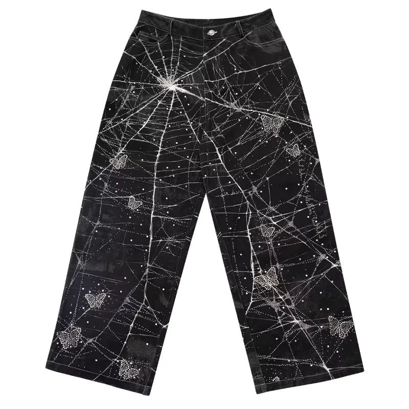 CFIERCE Spider Web Graphic Rhinestone Jeans