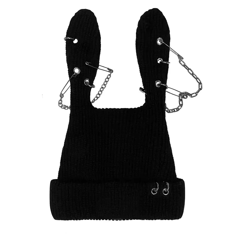 CFIERCE Black Bunny Ear Knit Beanie