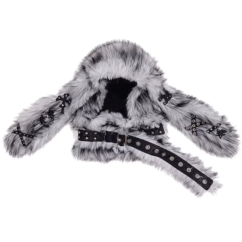 CFIERCE Gray Bunny Ear Hood with Scarf for Fall/Winter