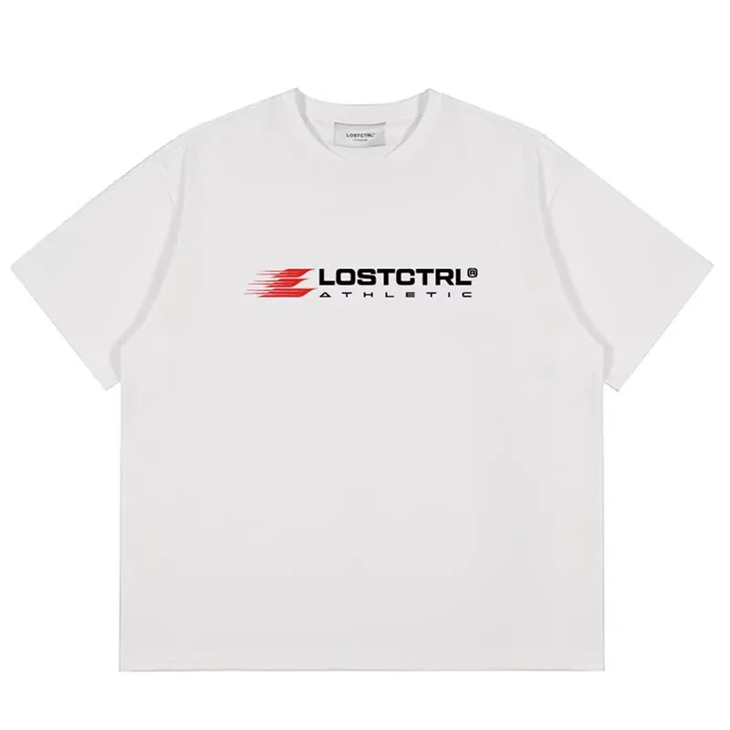 LOSTCTRL Unisex Letter Print Cotton T-Shirt - Loose Fit, Short Sleeve, Summer Heavyweight Style