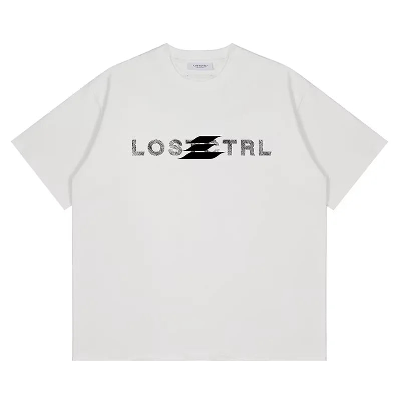 LOSTCTRL Men's Distressed Logo Oversized Short Sleeve T-Shirt