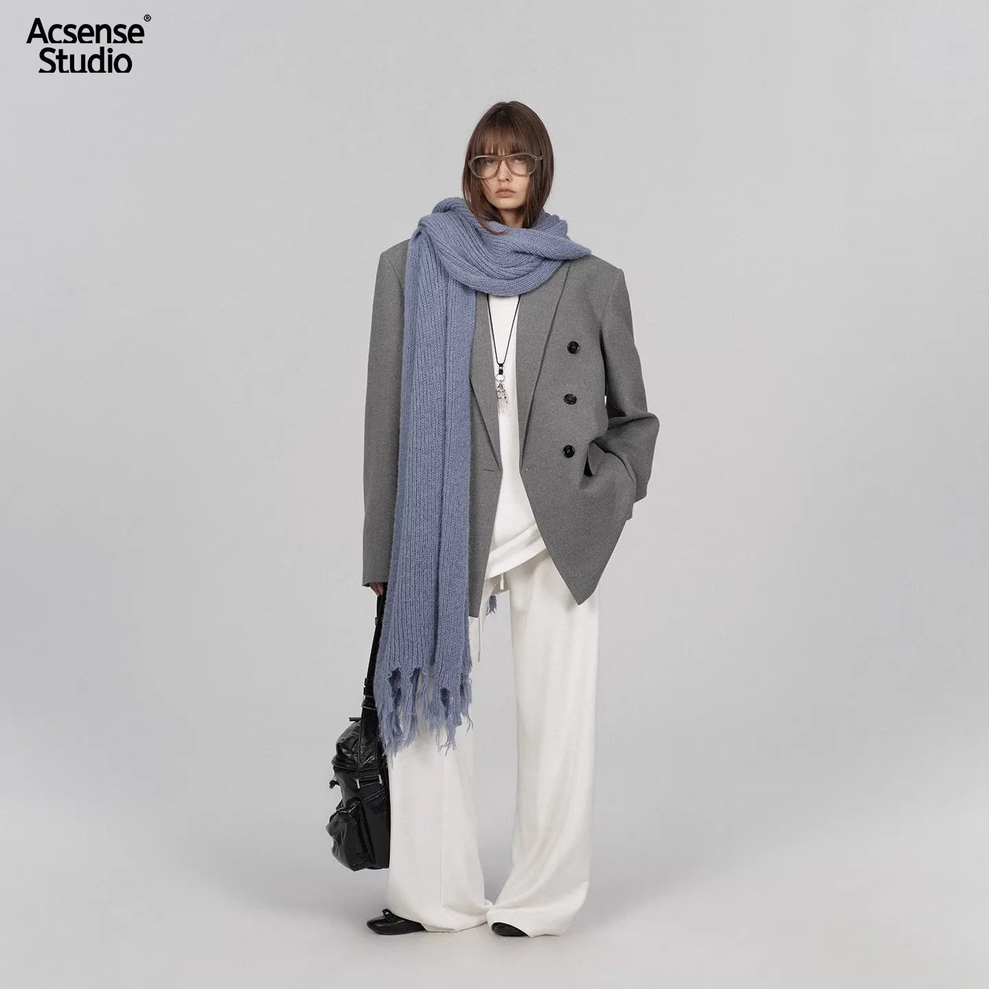 ACSENSE STUDIO Chunky Knit Wool Blend Striped Scarf