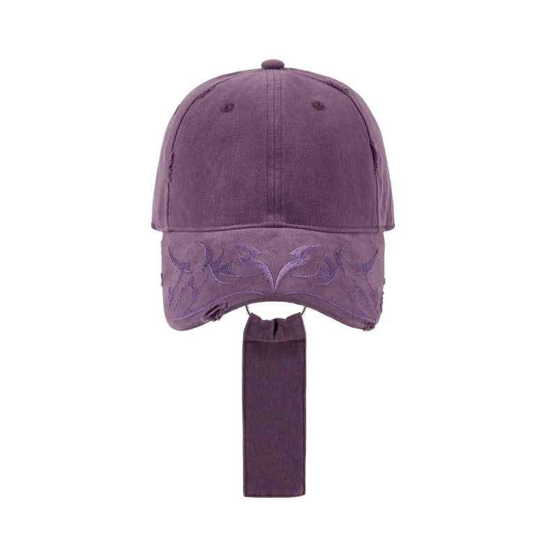 BLACKHEAD Unisex Distressed Embroidered Baseball Cap with Curved Brim and Ribbon Accent