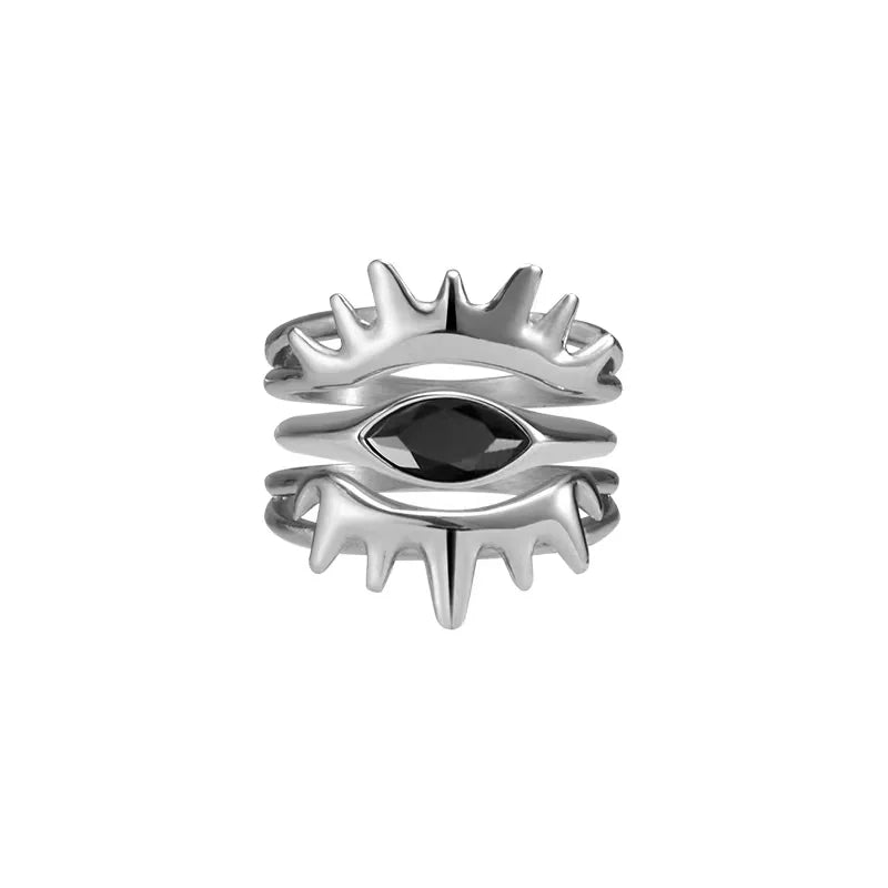 BLACKHEAD Punk Eye Double-Band Ring with Black Gemstone