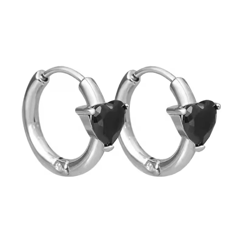 BLACKHEAD Minimalist Heart Hoop Earrings with Black Gemstone