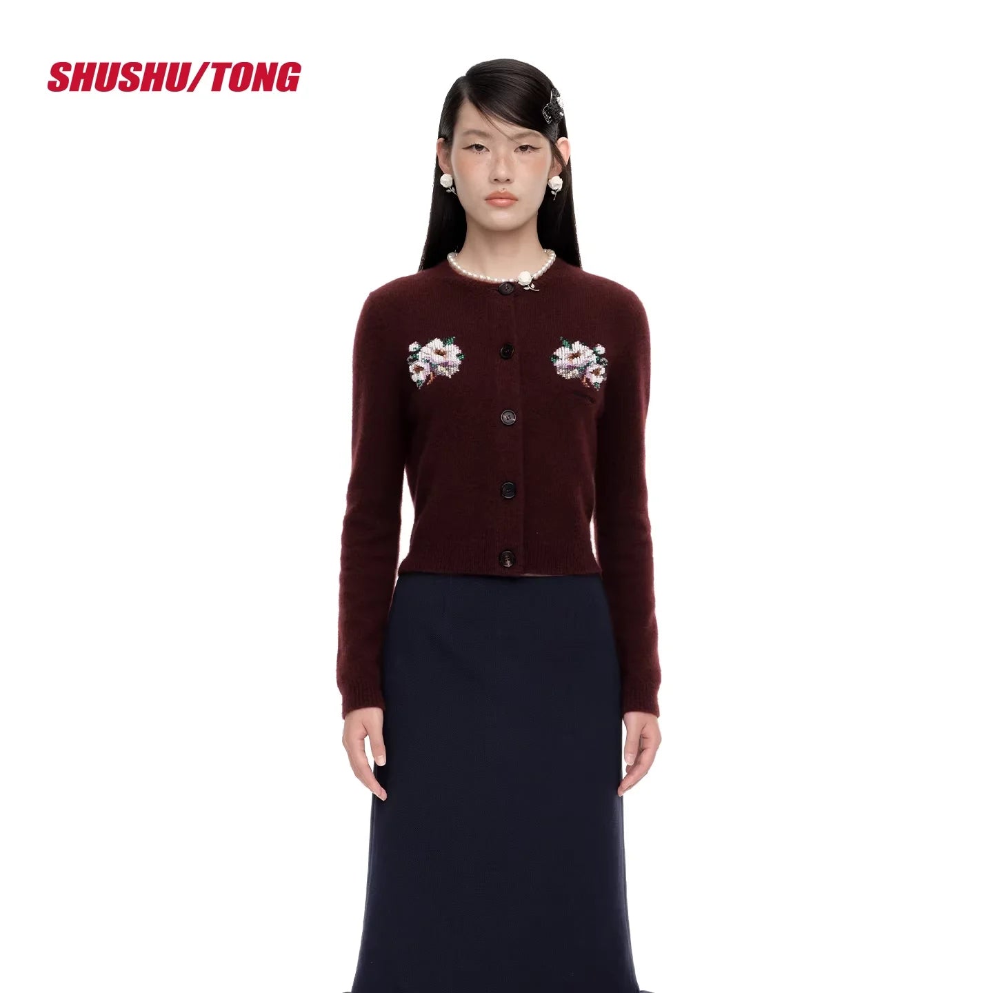 shushutong Women's Embroidered Beaded Knit Cardigan