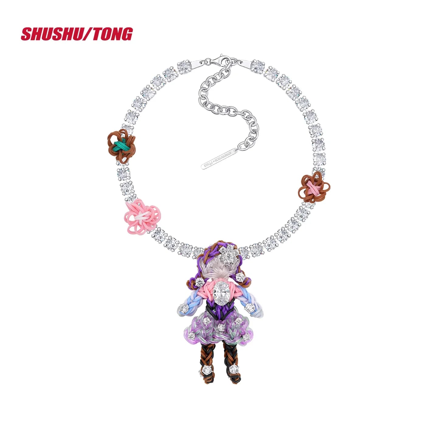 shushutong Whimsical Zircon Doll Pendant Necklace