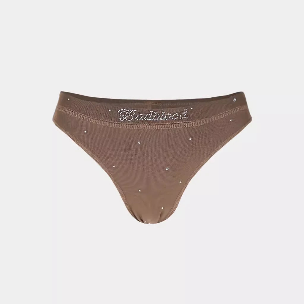 BADSEED Sheer Off-Shoulder Rhinestone Mesh Dance Top