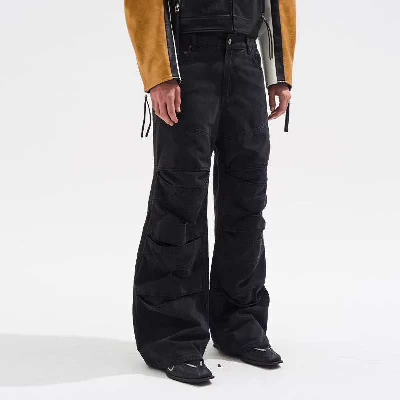 BLINDNOPLAN Washed Distressed Loose Fit Panel Jeans