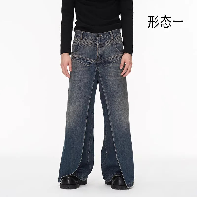 BLINDNOPLAN Dual-Layer Wide-Leg Flared Jeans