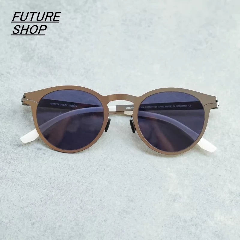FUTURE UPDATE Screwless Ultra-Light Titanium Unisex Round Sunglasses Frame