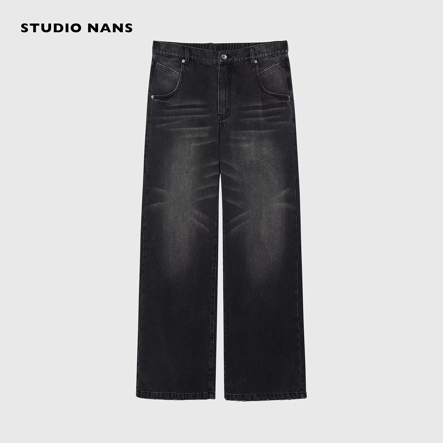 NANS Menswear Distressed Straight-Leg Denim Jeans with Whisker Wash