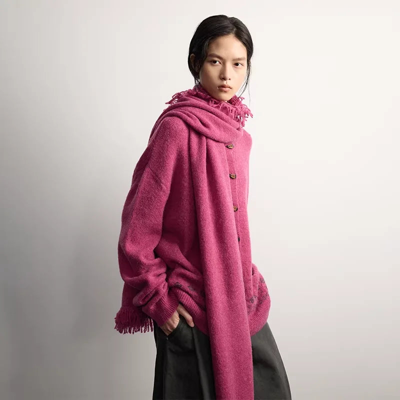 RandomPiece Alpaca Wool Blend Fringed Scarf – Soft, Warm, and Versatile