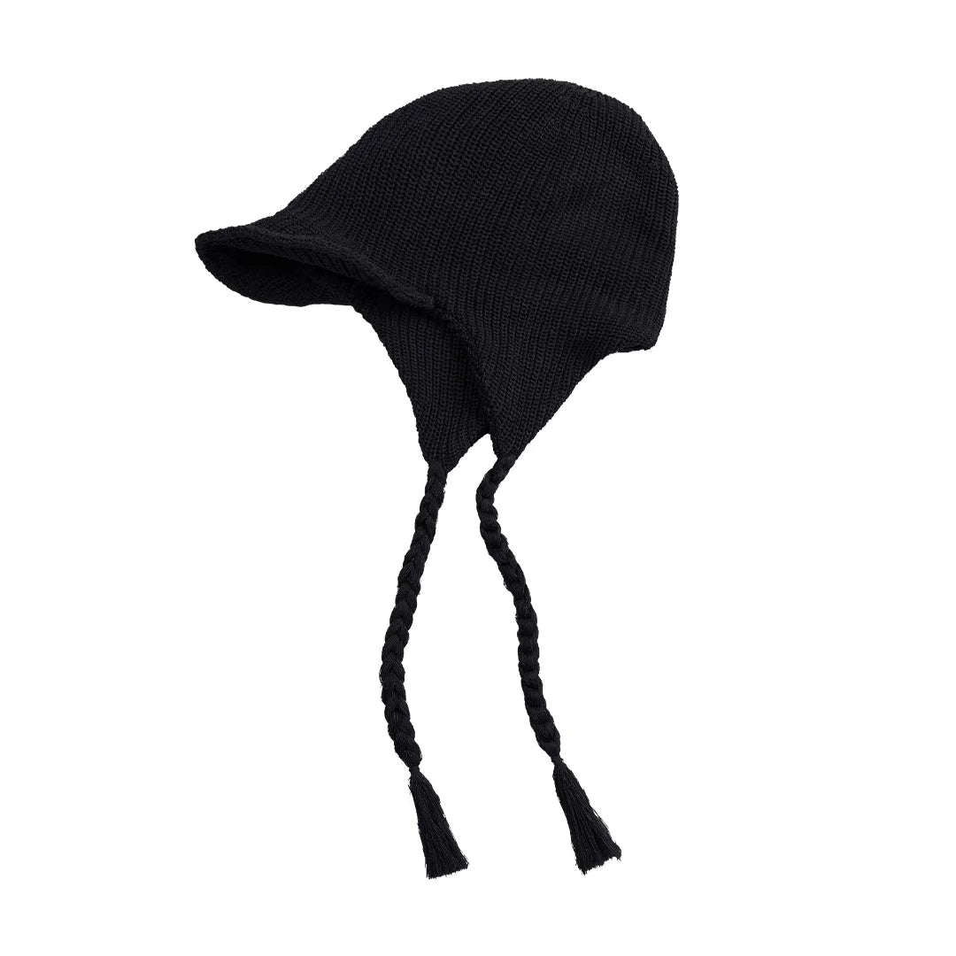 Simple Project Linen Blend Knitted Earflap Hat with Short Brim