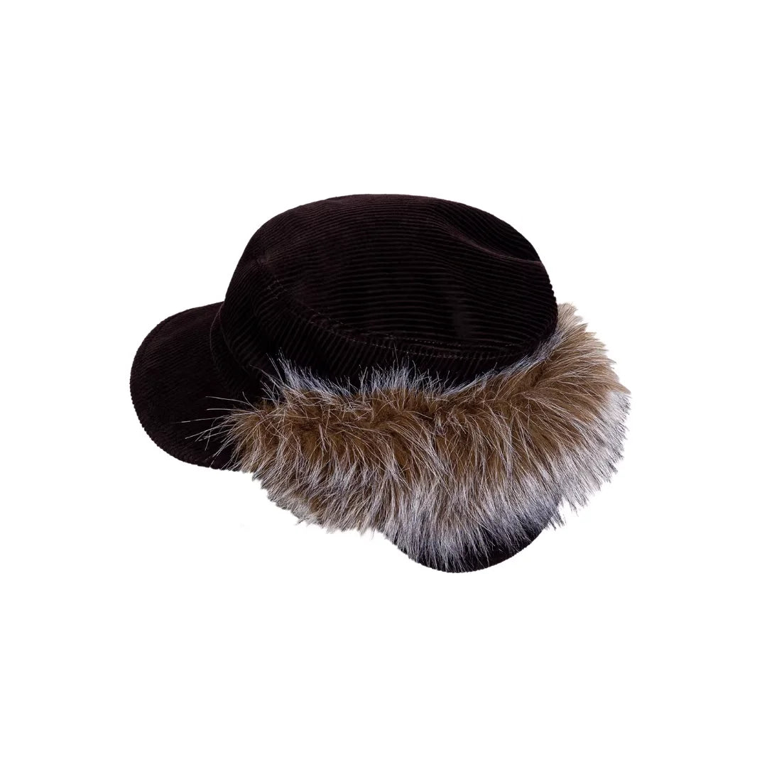 Simple Project Corduroy Fur-Lined Earflap Cap