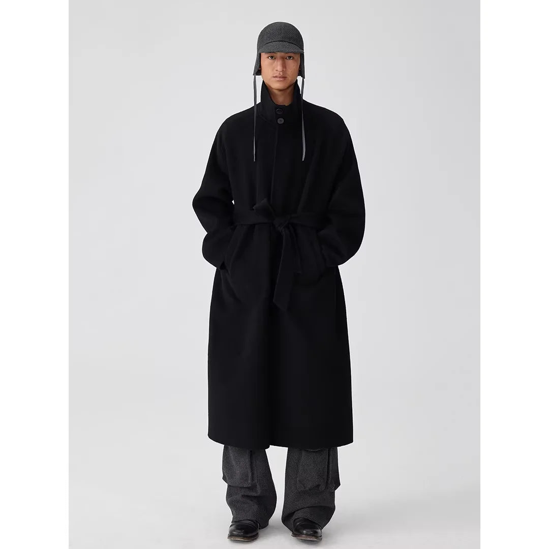 Simple Project Men's High-Neck Wool Overcoat