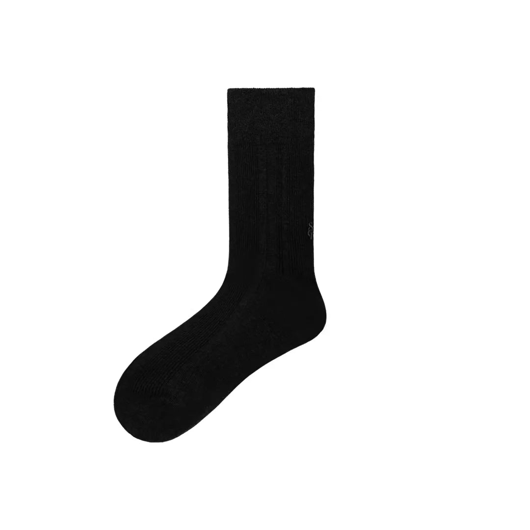 Simple Project Unisex Ribbed Mid-Calf Cotton Socks with Embroidered Detail
