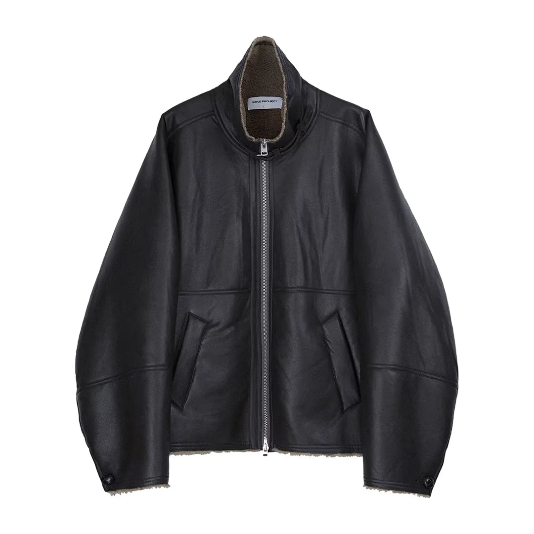 Simple Project Oversized Shearling Leather Jacket
