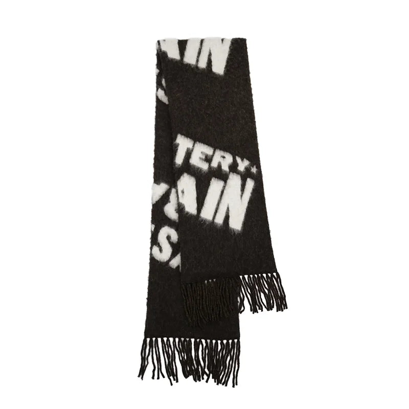 SOD Online Store Double-Sided Mohair Blend Jacquard Scarf with Bold Letter Design